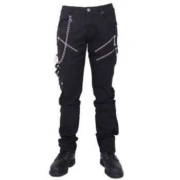 

Devil Fashion Men Punk Rock Straight Long Pants Fashion Skull Casual Trousers with Chain Men Motocycle Trousers