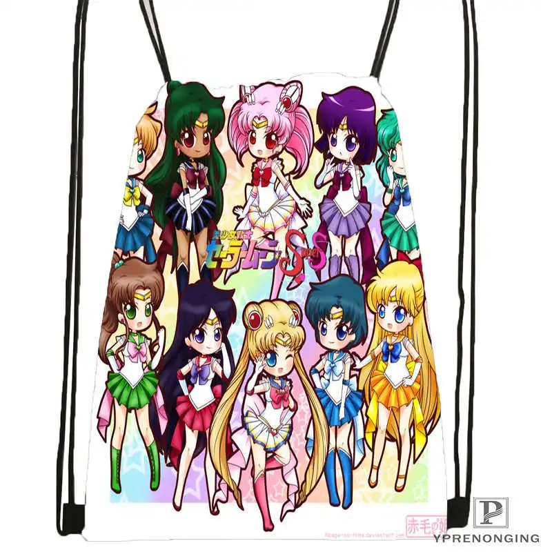 Drawstring Backpack Пользовательские Сейлор Мун походная сумка на шнурке милый рюкзак дети ранец(черная спина) 31x40 см#180531-02-08 - Цвет: Drawstring Backpack