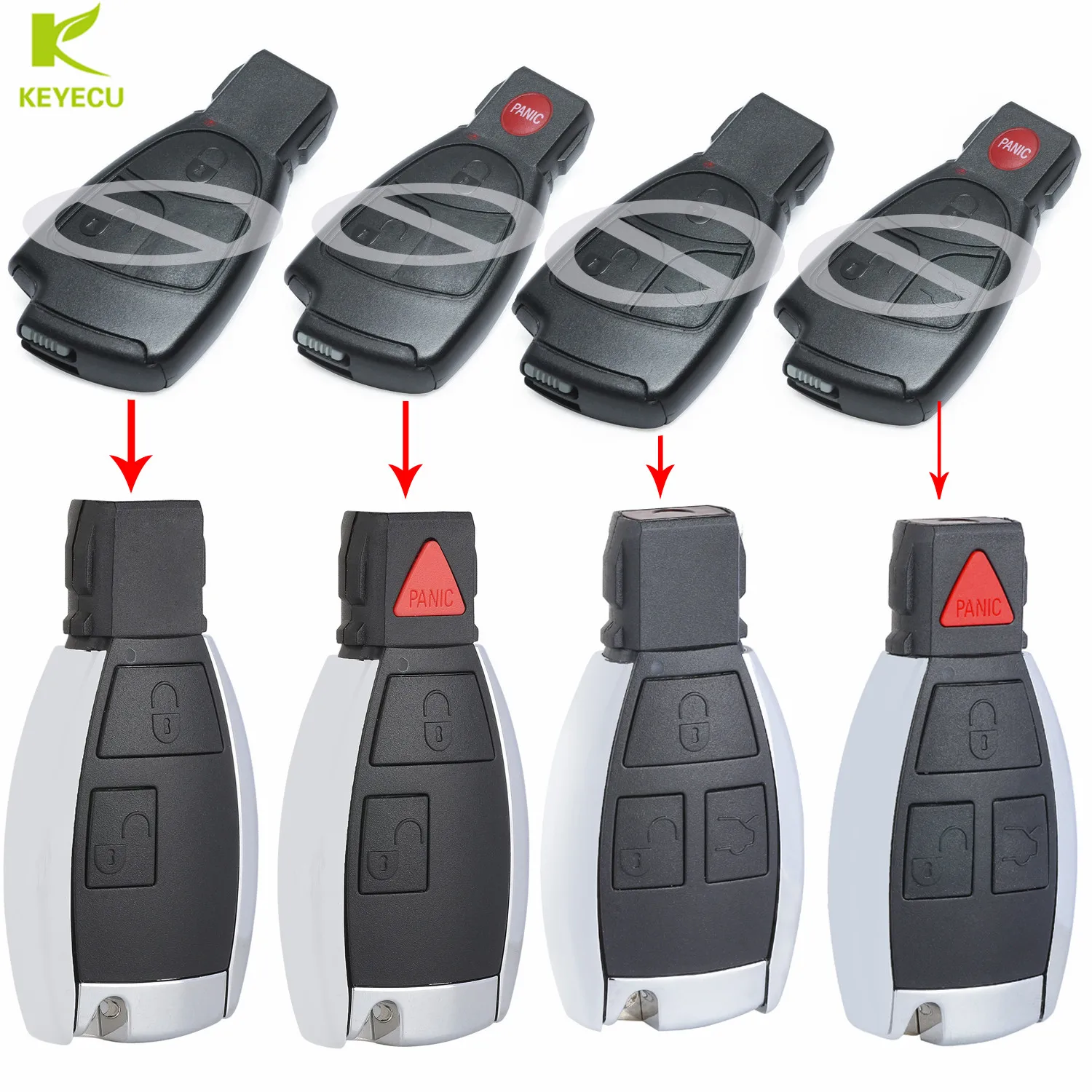 

KEYECU Replacement Modified Smart Remote Key Shell Case Fob 2/2+1/3/3+1 Buttons for Mercedes-Benz CLS C E S W124 W202