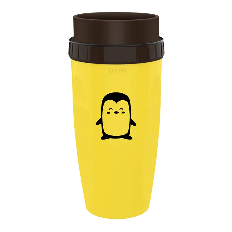 Закрытая вращающаяся чашка Neolid Удобная соломенная чашка детская портативная креативная витая бутылка для воды кофейная кружка 6 часов сохранение тепла - Цвет: penguin-yellow