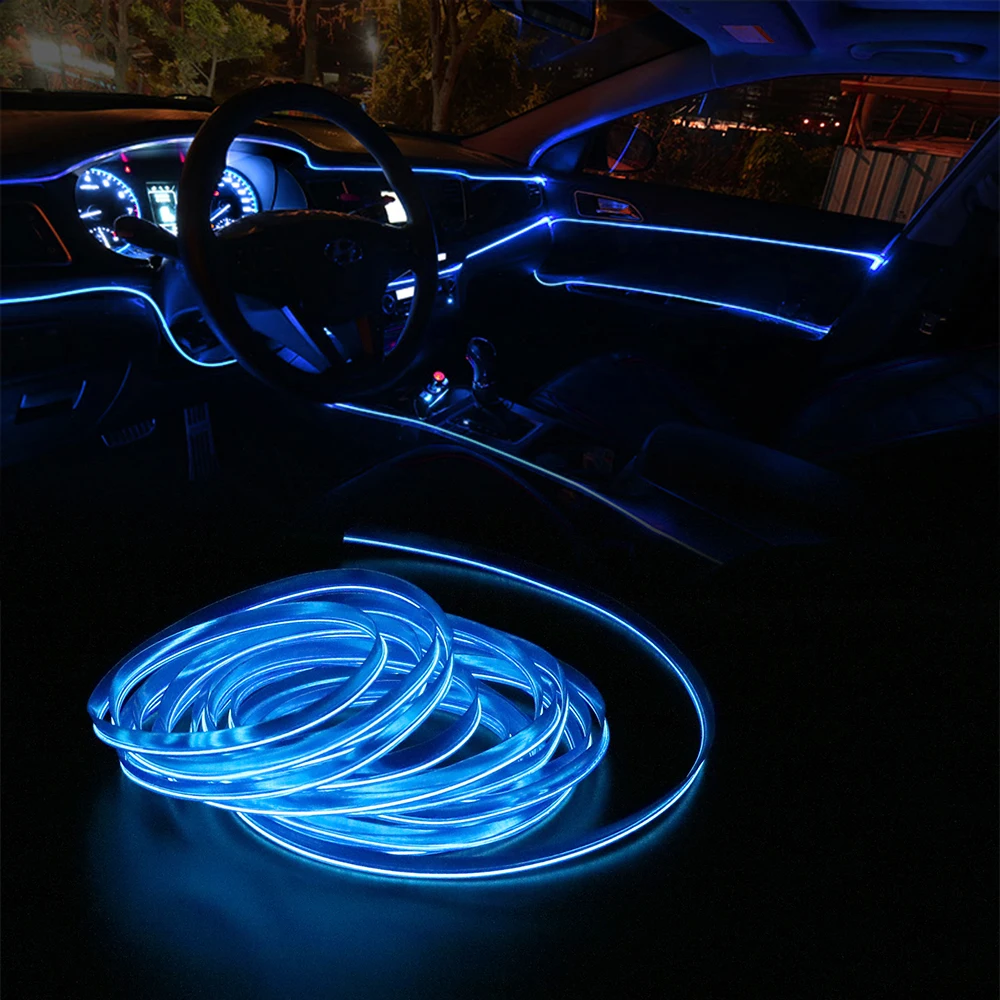 El Wire Car Interior Atmosphere Ambient Light Tube Led Strip Flexible Neon Lamp Glow String Light For Car Decoration Car Styling Signal Lamp Aliexpress