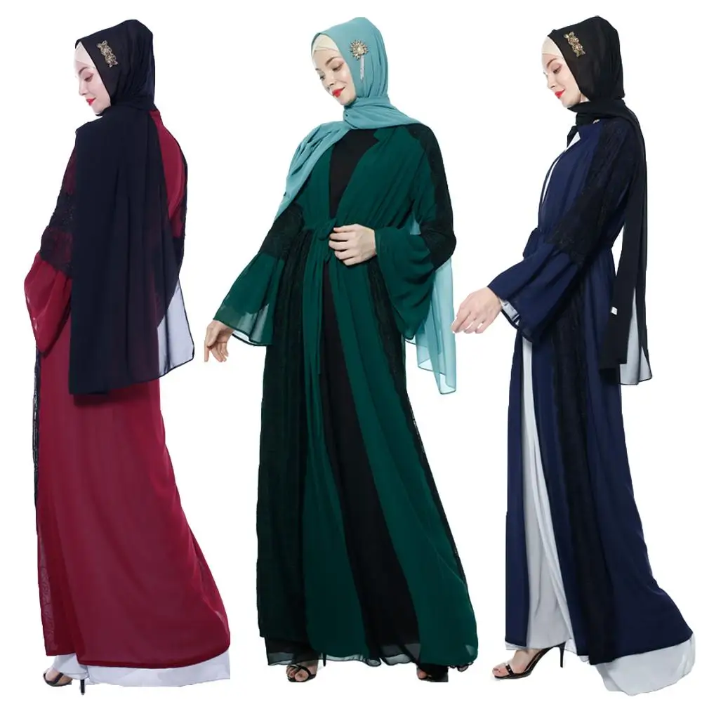 Рамадан открытые Абаи dubai длинный рукав кардиган мусульманское длинное платье для девочки кафтан джилбаба халат кимоно пэчворк