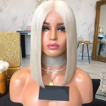 

DLME White Blonde Synthetic Lace Front Wig High Temperature Hair Blonde Short Bob Wig For Black Women