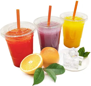 

Disposable 16 oz Plastic Cups with Flat Lids, 100 Sets, Clear Crystal