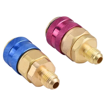 

1 Pair R134A H/L Air Conditioning Refrigerant Quick Coupler Adapters Brass Blue Low Side Red High Side Quick Coupler