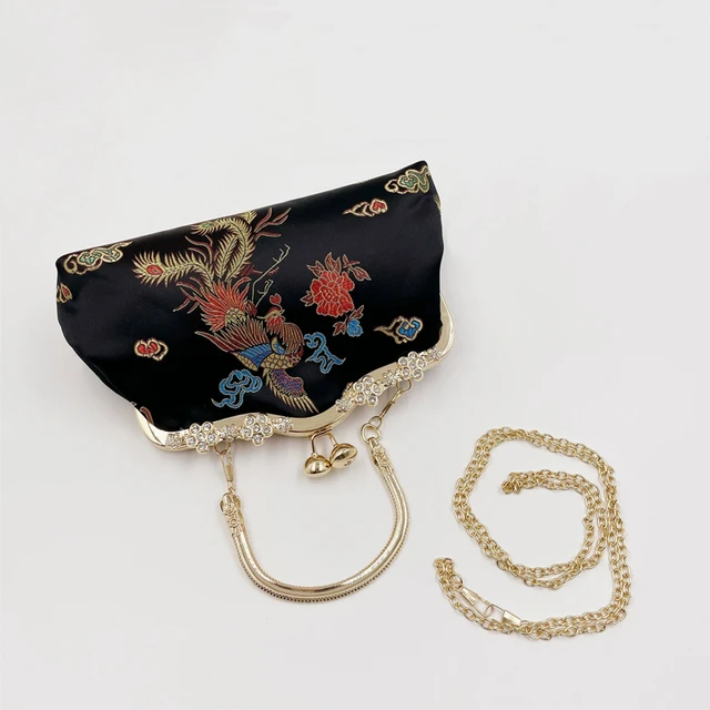 Vintage Style Embroidery Small Evening Bags Diamonds Metal Handle