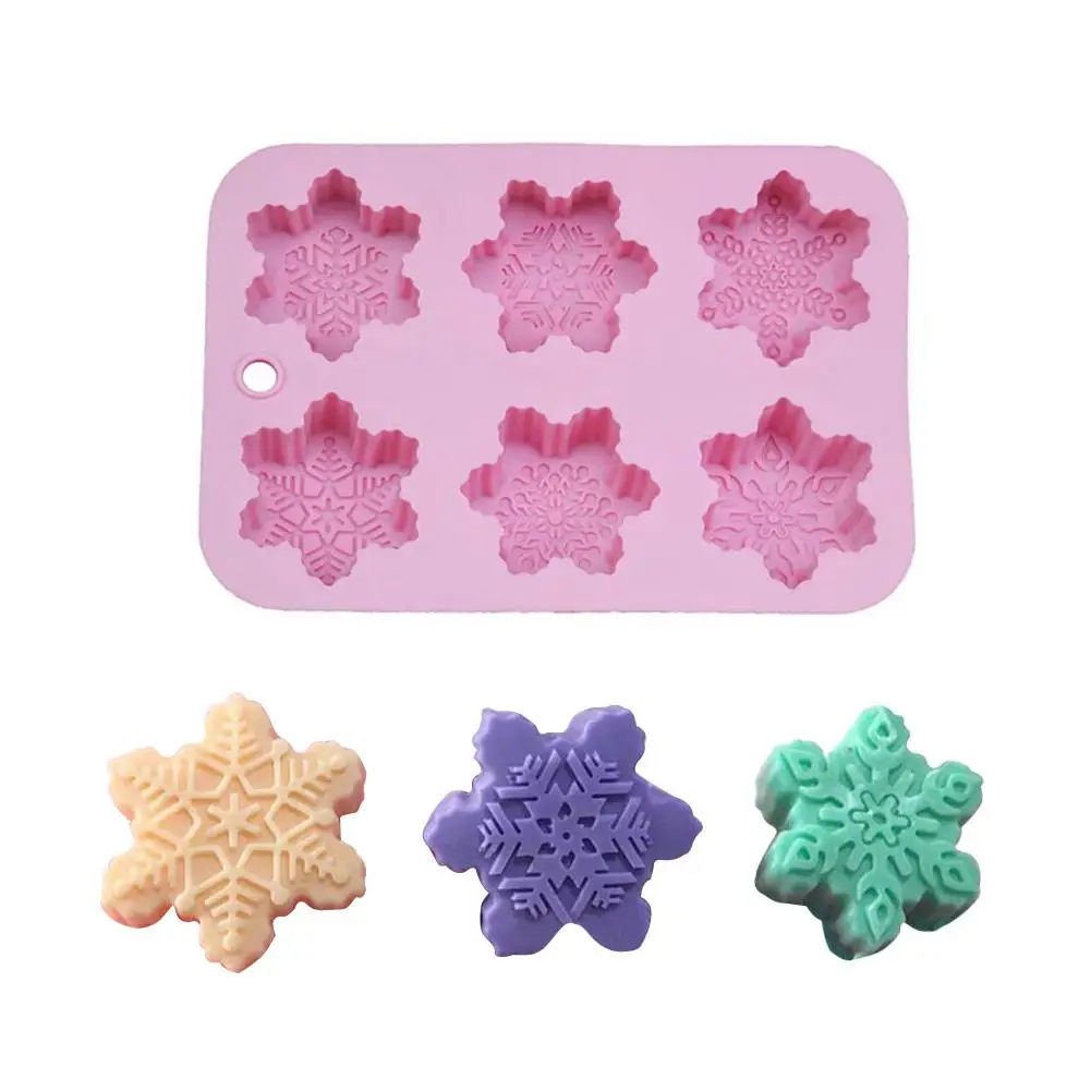 

6-Piece Silicone Cake Mold Christmas Snowflake Oriental Cherry Shaped Cake Mold Biscuit Chocolate Decoration DIY Handmade Soap