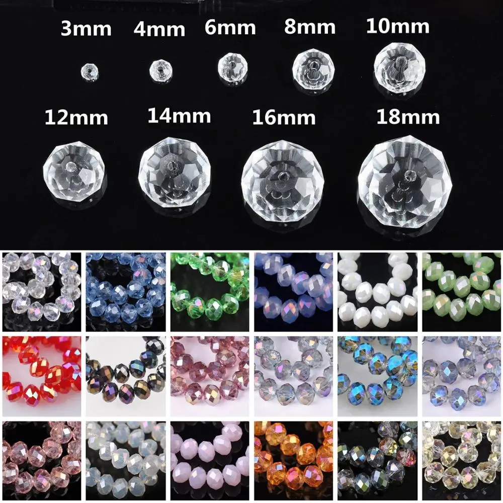 AB Placcato Colori 3x2mm 4x3mm 6x4mm 8x6mm 10x7mm 12x8mm Rondelle Sfaccettato Cristallo Di Vetro Branelli Allentati Del Distanziatore Per La Creazione Di Gioielli FAI DA TE - Foto 8