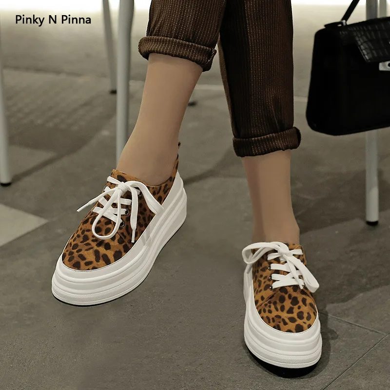 

Hip Hop Genuine Leather Full-grain Leather Leopord Pattern Ultra High Platform Versatile Lace-up Shoes Women's Ggdb Casual Shoes