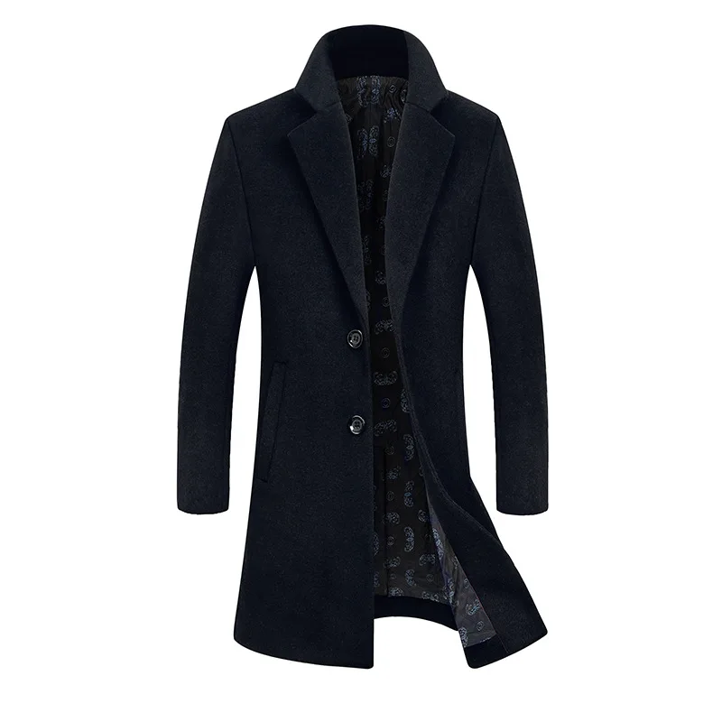 BOLUBAO мужское зимнее шерстяное пальто мужские узкие облегающие шерстяные смеси сохраняющие тепло пальто подкладка печать лацкан мужской Тренч шерстяное пальто - Цвет: Black