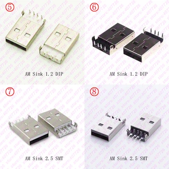 

200PCS USB 2.0 Jack A Type Male Plug Connector USB jack AM 4pin Sink 2.5 SMT /Sink 1.2 DIP Cable Soldering