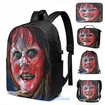 

Funny Graphic print The Exorcist USB Charge Backpack men School bags Women bag Travel laptop bag