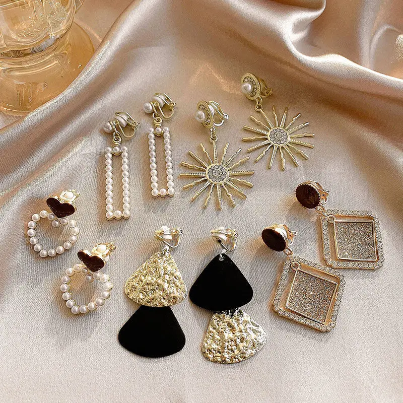 Hoop Earrings Ear Clip Earrings Clip Earrings Ear Clip Ear Accessories Vintage Golden Minimalist Rhinestone Clip on Hoop Earrings Non Pierced Cute Earrings for Women Trend Jewelry Gift