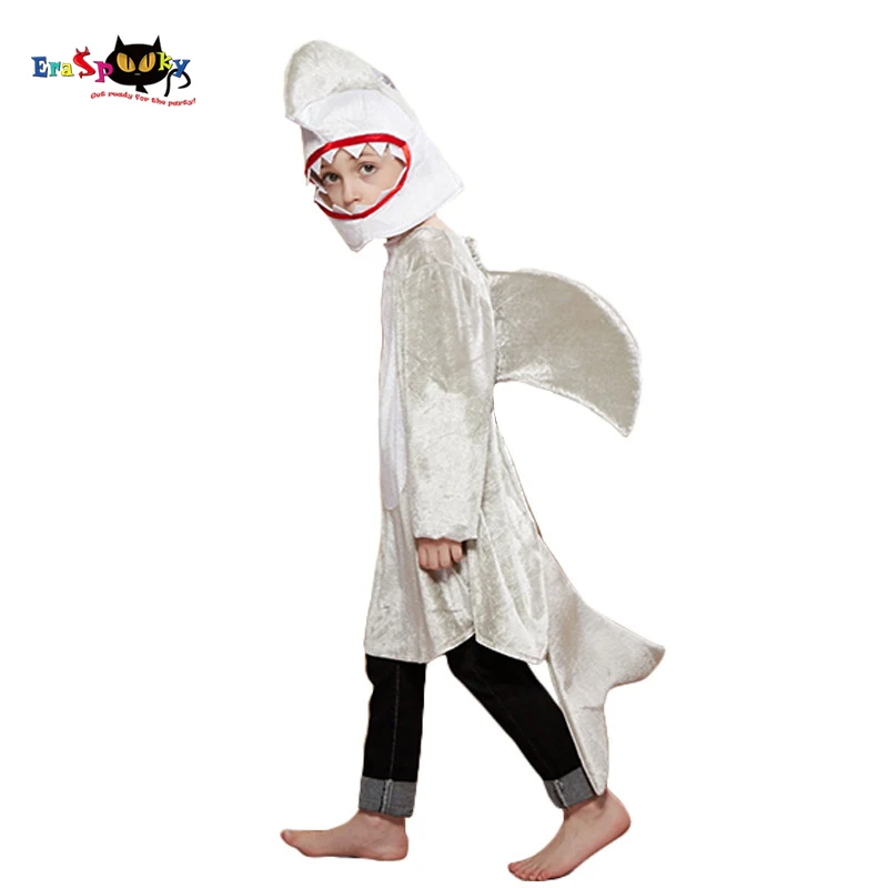 Eraspooky Children Grey Shark Cosplay Halloween Costume For Kids Christmas Party Fancy Dress Boys Animal Jumpsuit Shark Fin Mask Eraspooky Children Grey Shark Cosplay Halloween Costume For Kids Christmas Party Fancy Dress Boys Animal Jumpsuit Shark Fin Mask
