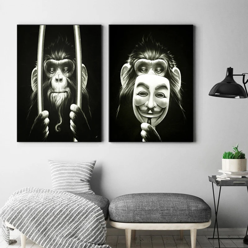RELIABLI художественные черные фотографии Gorilla для стены маска курения обезьянка