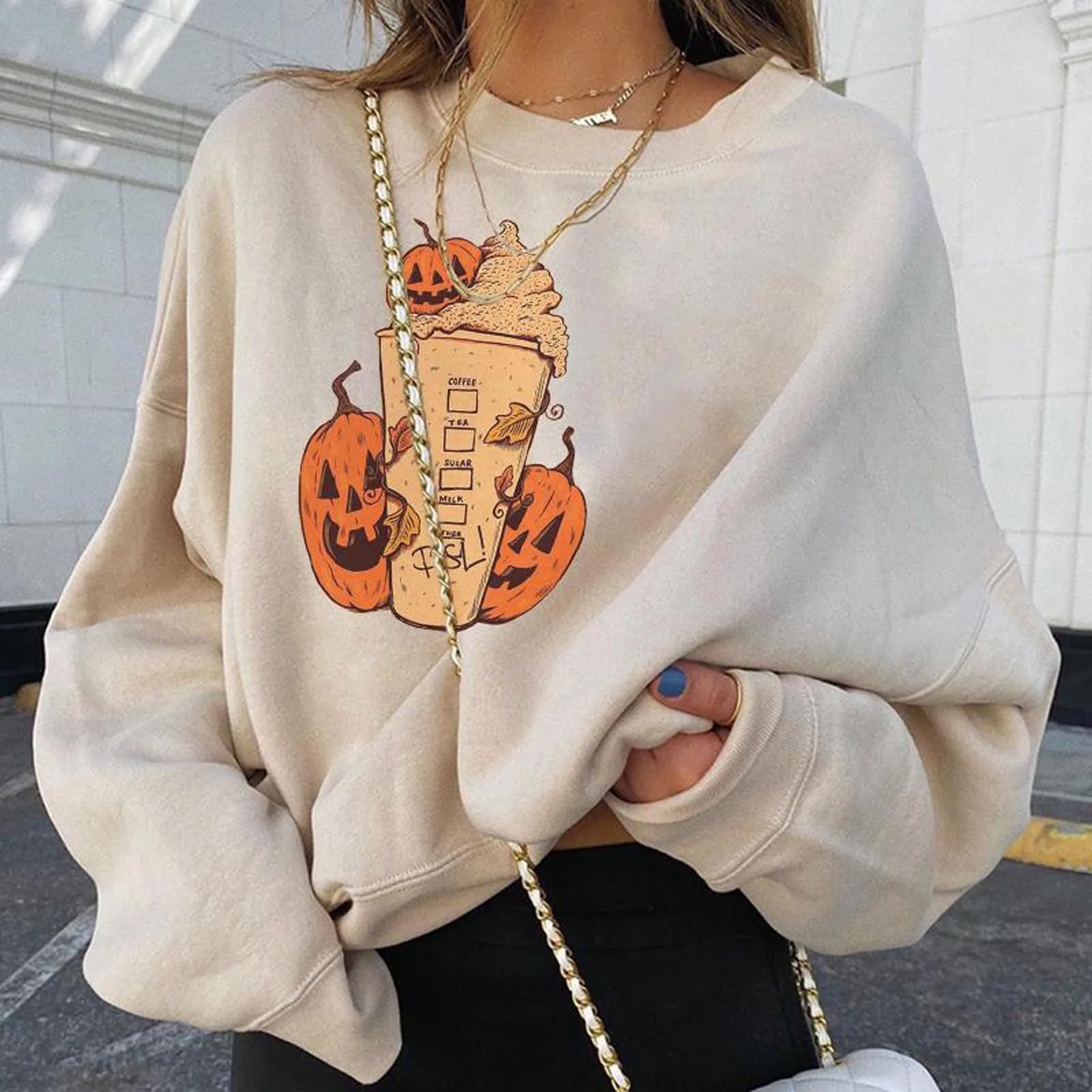 New Autumn Sweatshirt Halloween Pumpkin Fashion Women's Casual Long Sleeve Printed Pulovers Tops Ladies Oversized Sweatshirts 1