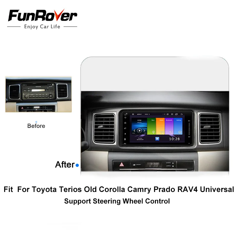 Flash Deal FUNROVER android9.0 2.5D+IPS car dvd gps multimedia player For Toyota Old Corolla radio navi navigation stereo DSP 4G wifi video 1