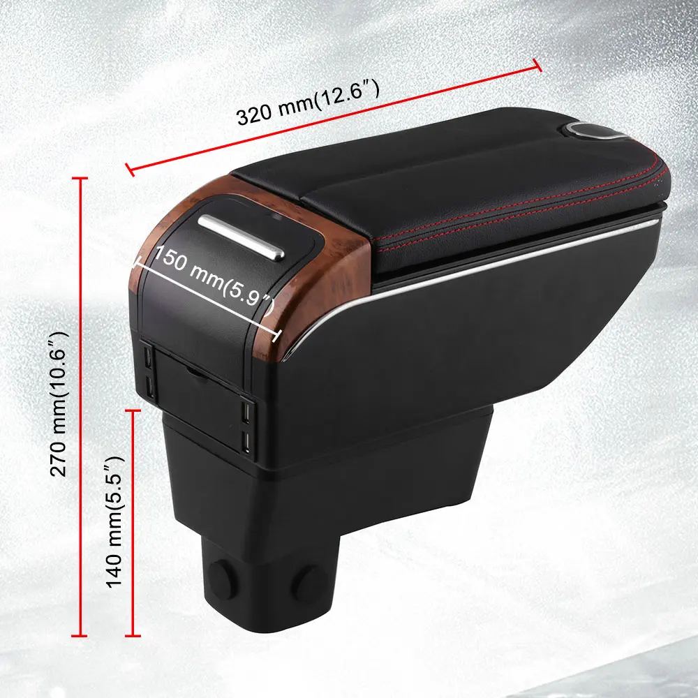 Armrest Center Console Storage Box Wood Grain Charging Arm Rest Box USB Charger with Double Open Doors For Suzuki Swift
