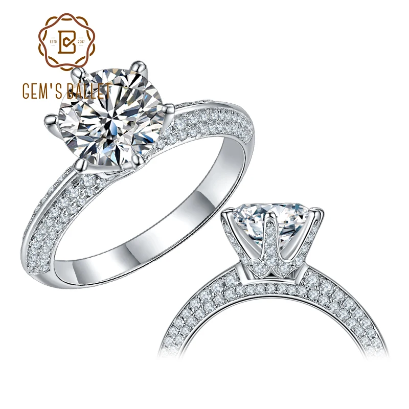 

GEM'S BALLET 6 Prong Solitaire Ring 925 Sterling Silver Engagement Ring For Women Jewelry 1ct 2ct 3ct Moissanite Diamond
