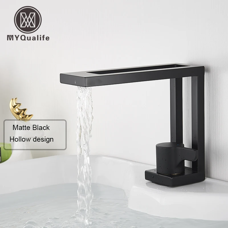 

Beautiful Design Matte Black Deck Mounted Bathroom Basin Mixer Tap Basin Vessel Sink Faucet Hot Cold Water Faucet for Basin