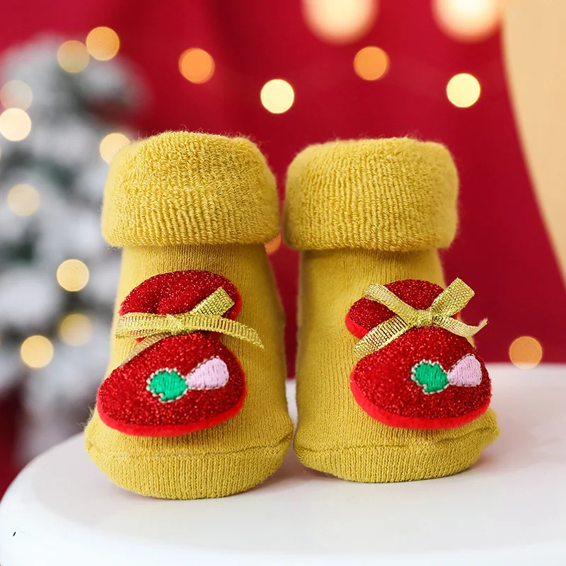 Детские рождественские носки, детские носки для девочек, детские носки для мальчиков, махровые утепленные носки для малышей, нескользящие носки-Тапочки - Цвет: Yellow Lucky bag