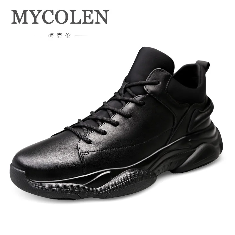 MYCOLEN/повседневная кожаная обувь из натуральной кожи; мужские кроссовки, увеличивающие рост; Цвет Черный; Мужские осенне-зимние Нескользящие ботинки с круглым носком; мужские ботинки