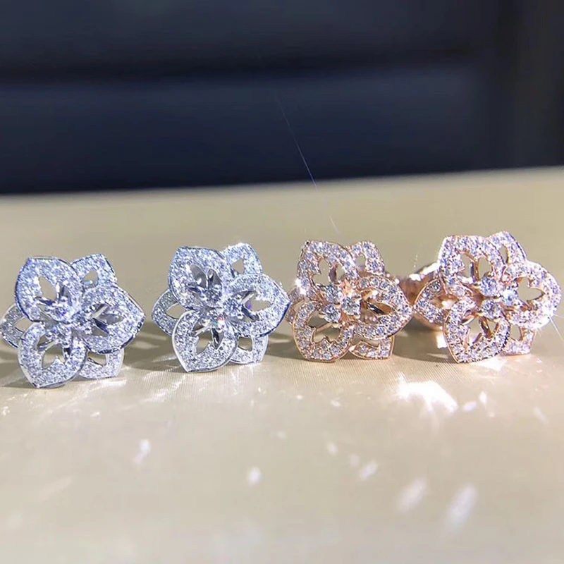 Huitan Fashion Luxury Flower Earrings Women Inlaid Crystal Cubic Zirconia for Party Stylish Accessories Daily Wear Jewelry Newly - Image 3