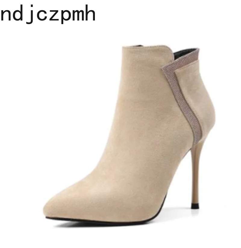 

Women's Boots New Pattern Winter Fashion Pointed Zipper Fine Heel High Heel Short Tube Women's Shoes Heel Height 10cm Off White