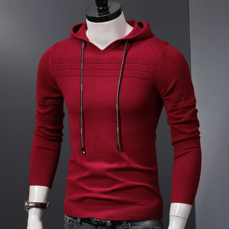 

Fashion Hooded Pullover Men Winter Knitted Sweater Causal Letter Pattern Slim Fit Jersey