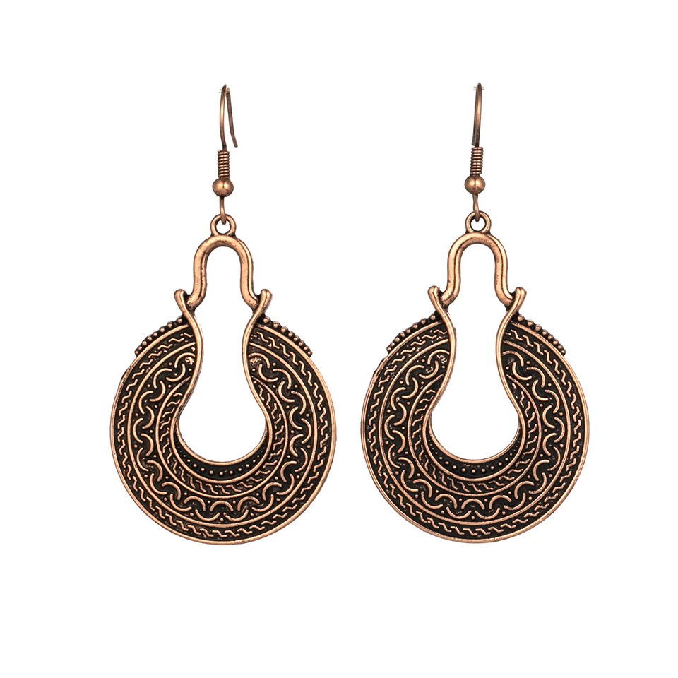 E022412 Boho золотые серьги для женщин, женские винтажные этнические Висячие висячие серьги, индийские серьги, массивные ювелирные изделия - Окраска металла: E022412