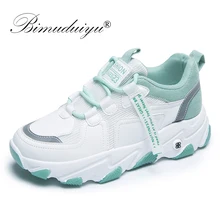 Bimuduiyu 女性分厚いスニーカー加硫靴通気性ファッション歳お父さん女性のプラットフォーム 5.5 センチメートル高のためのカジュアルランニングシューズ(China)
