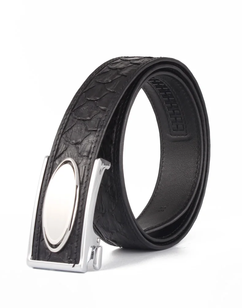 McParko Automatic Buckle Belt Men Genuine Leather Python Men Belt Waist Straps Business Snakeskin Leather Suit Belts 3.4cm Black