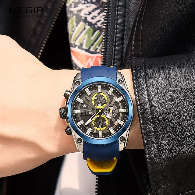 MEGIR Men's Military Sport Watches Men Waterproof Fashion Blue Silicone Strap Wristwatch Man Luxury Top Brand Luminous Watch 6