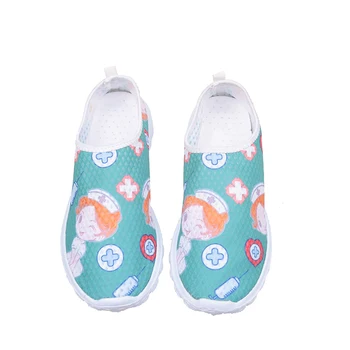 

LYXLYH Spring Nurse Flat Shoes Women Cute Cartoon Nurses Printed Women's Sneakers Shoes Breath Mesh Flats Zapatos de Mujer