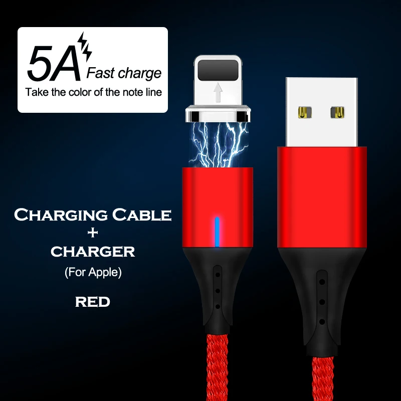 Red apple 5А Магнитный супер быстрый зарядный кабель Micro usb type C для huawei Lite P9/P10/P20 USB C для Iphone xiaomi Быстрая зарядка USB кабель - Цвет: Red apple