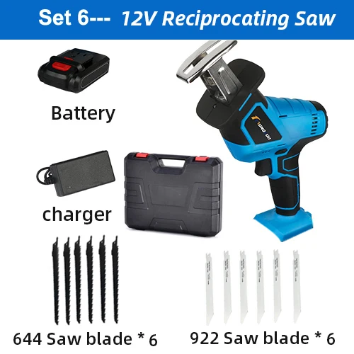 Lithium Battery Portable Reciprocating Saw Powerful Wood Cutting Saw Electric Wood/ Metal Saws With Sharp Blade Woodworking - Цвет: SET 4 With Box