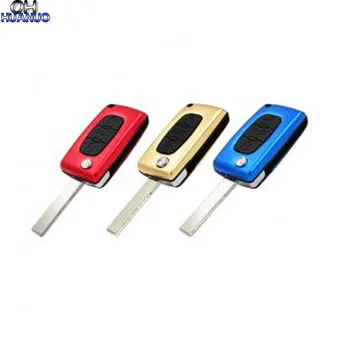 

NEW Style Metal Shell 3 Buttons Flip Remote Key Shell For Peugeot 207 307 407 408 with Groove Blade (with battery holder)