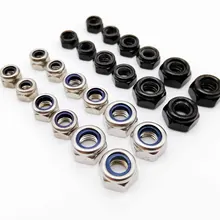 2/5/10/25pcs M2 M2.5 M3 M4 M5 M6 M8 M10 M12 M14 M16 A2 304 Aço Inoxidável Preto Hex Porca de Auto-bloqueio de Nylon Porca de aperto Insert