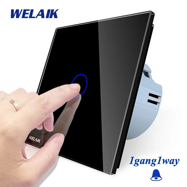 Welaik хрусталя панели переключателя белый настенный выключатель ЕС дверной звонок сенсорный выключатель света 1Gang1Way AC110~ 250 В a1911MLCW/b - Цвет: Black