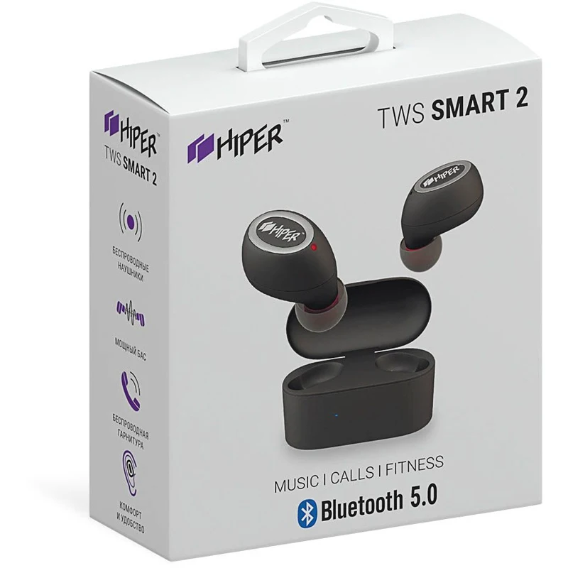 Наушники с микрофоном HIPER Smart 2, Bluetooth, вкладыши, черный матовый [htw-s2]