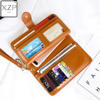 

XZP Long Wallet Women Purses Retro Long Card Holder Purse PU Leather Stitching Lady Purses Women Wallet Bifold Clutch Carteira