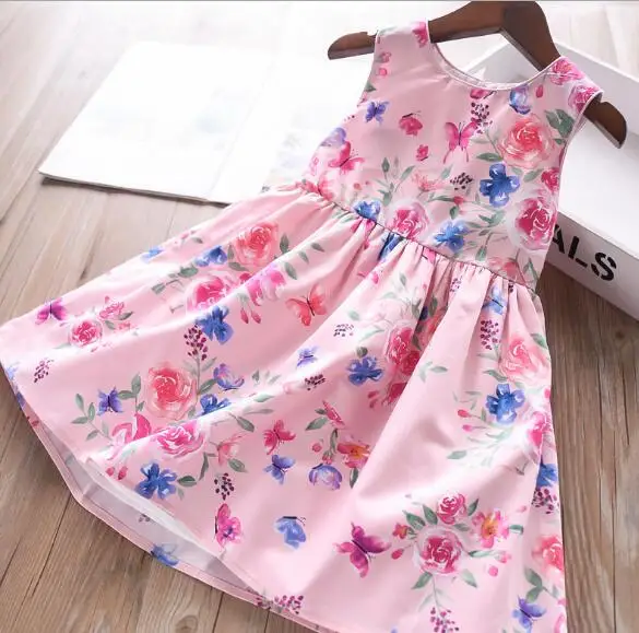 Хлопчатобумажные платья с принтом для девочек; Новинка года; детское платье-майка; милая Одежда для девочек; ; Детские платья; 6 шт./лот
