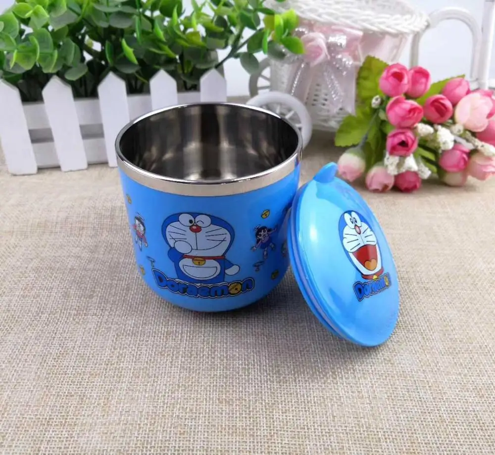 blue Doraemon 304 нержавеющая сталь детская чашка мультфильм креативная чашка с крышкой с ручкой кружка двойная изоляция анти-обжигающая Детская кружка для воды - Цвет: blue Doraemon