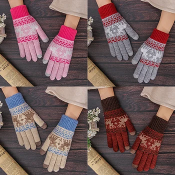 

Christmas Gloves Winter 2019 Unisex Women Men Elk Printed Hand Gloves Warm Velvet Thickening Riding Knit Gloves
