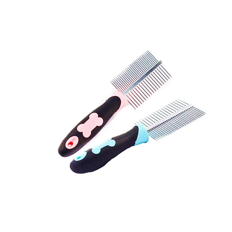 Peine de acero inoxidable para mascotas, doble cara, aguja de acero, para la eliminación de pelo de mascotas, suministros de belleza para mascotas