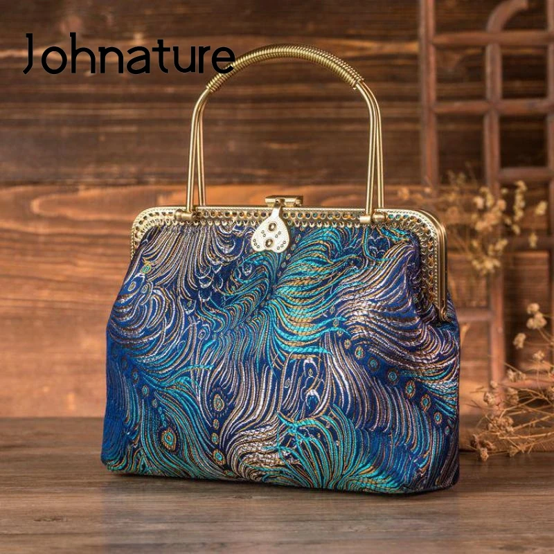 Johnature Handmade Retro Cheongsam Women Handbag 2022 New Chinese Style