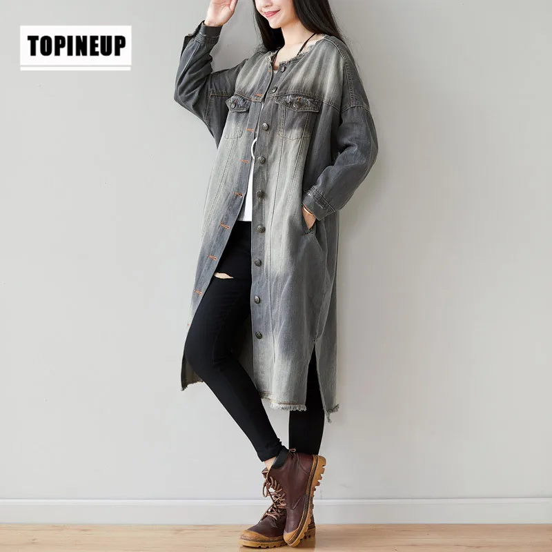 

Fall 2019 Long Loose Casual Denim Trench Coat for Women Single-breasted Oversized Coat Women New Spring Fashion Tide Women Coat