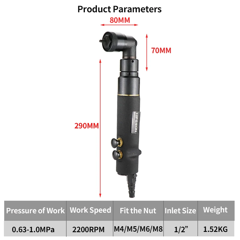 HIFESON Pneumatic 90 degrees Rivet Nut Gun Insert Threaded Pull Setter Riveters Riveting Nuts Rivnut Tool for M4 M5 M6 M8 M10