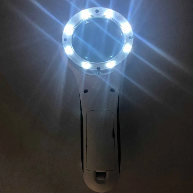 UV LED Handheld Magnifier 8 LED Illuminated Magnifying Glass with Skid Proof Handle Magnifier for Reading Currency Detecting 4X