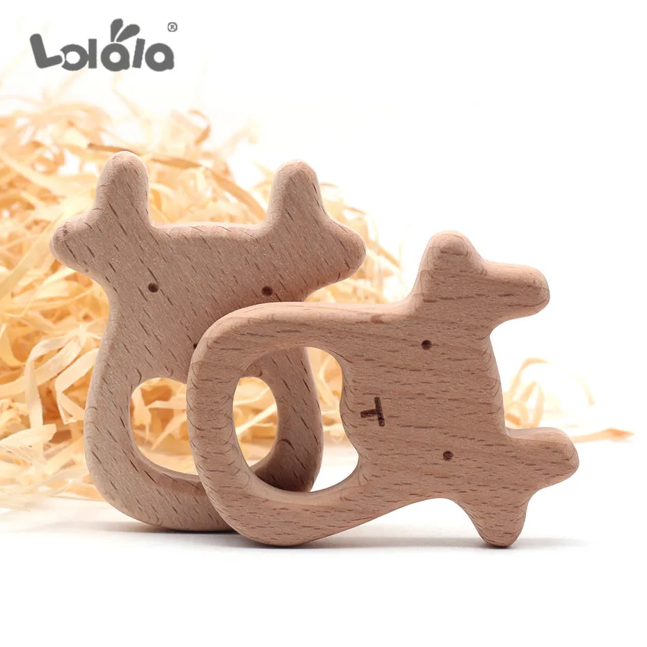 Baby Wooden Teethers Food Grade Beech Wood Animal Cute deer Wooden Shape Pacifier Wooden Teether Newborn Toys 10pcs